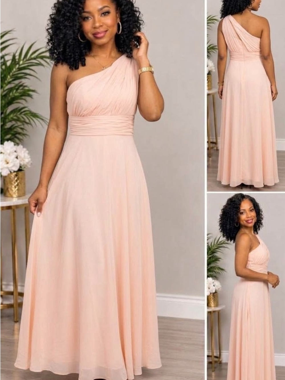 Azazie One-Shoulder Blush Peach Chiffon Gown
